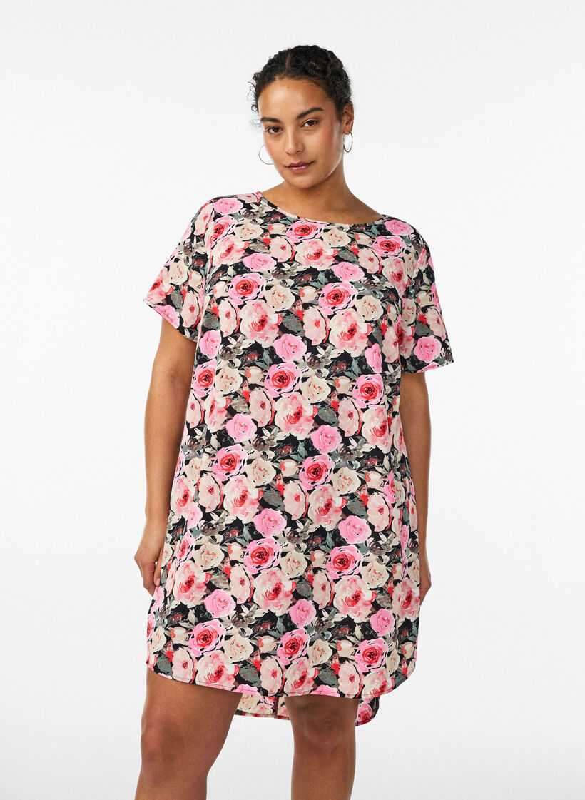 Sukienka-koszulka w stylu broderie anglaise z pasem do wiazania, Czarne, Model image number 0