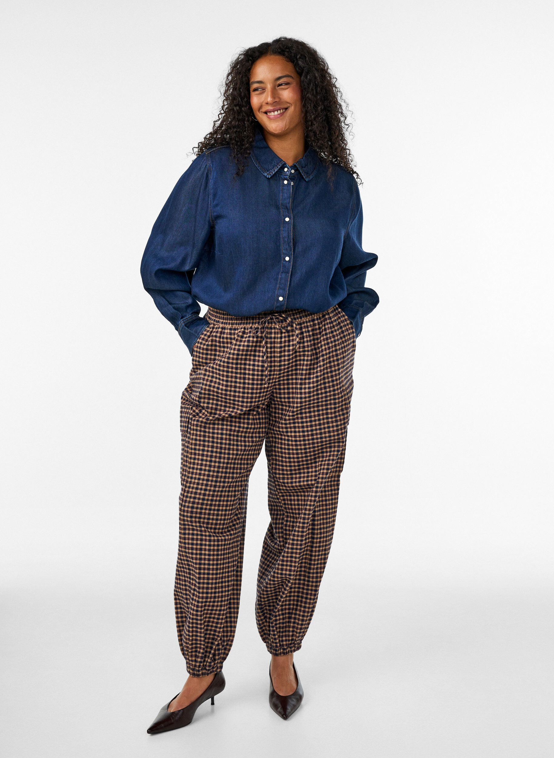 ZizziKoszula z denimu z lyocellu zapinana na zatrzaski, Niebieskie, Model image number 1