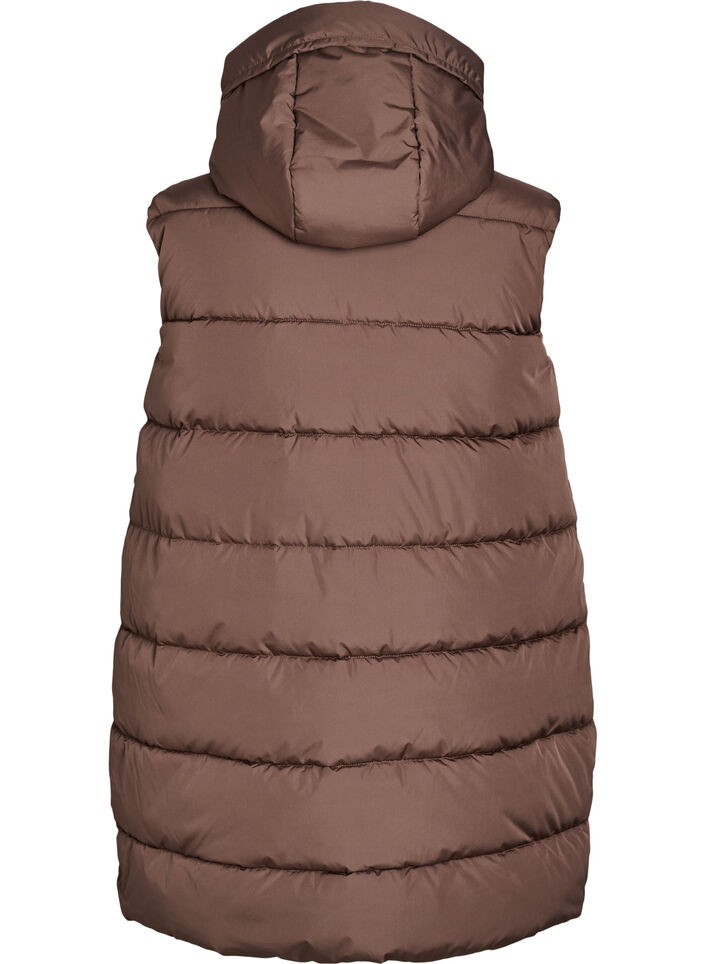 Dluga kamizelka z kapturem i kieszeniami, Brązowy, Packshot image number 1