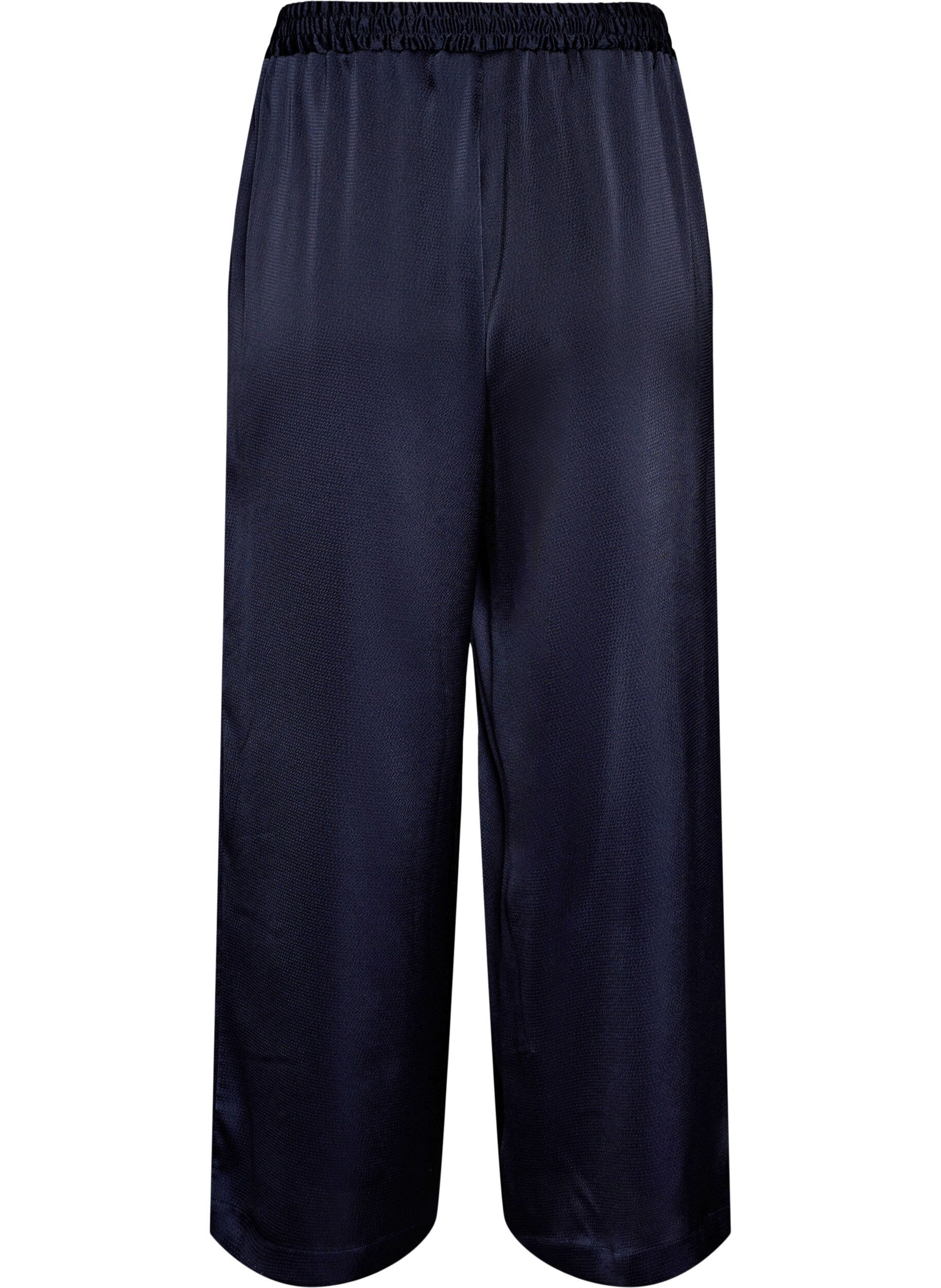 Zizzi Spodnie w stylu satynowym z szerokimi, prostymi nogawkami, Niebieskie, Packshot image number 1