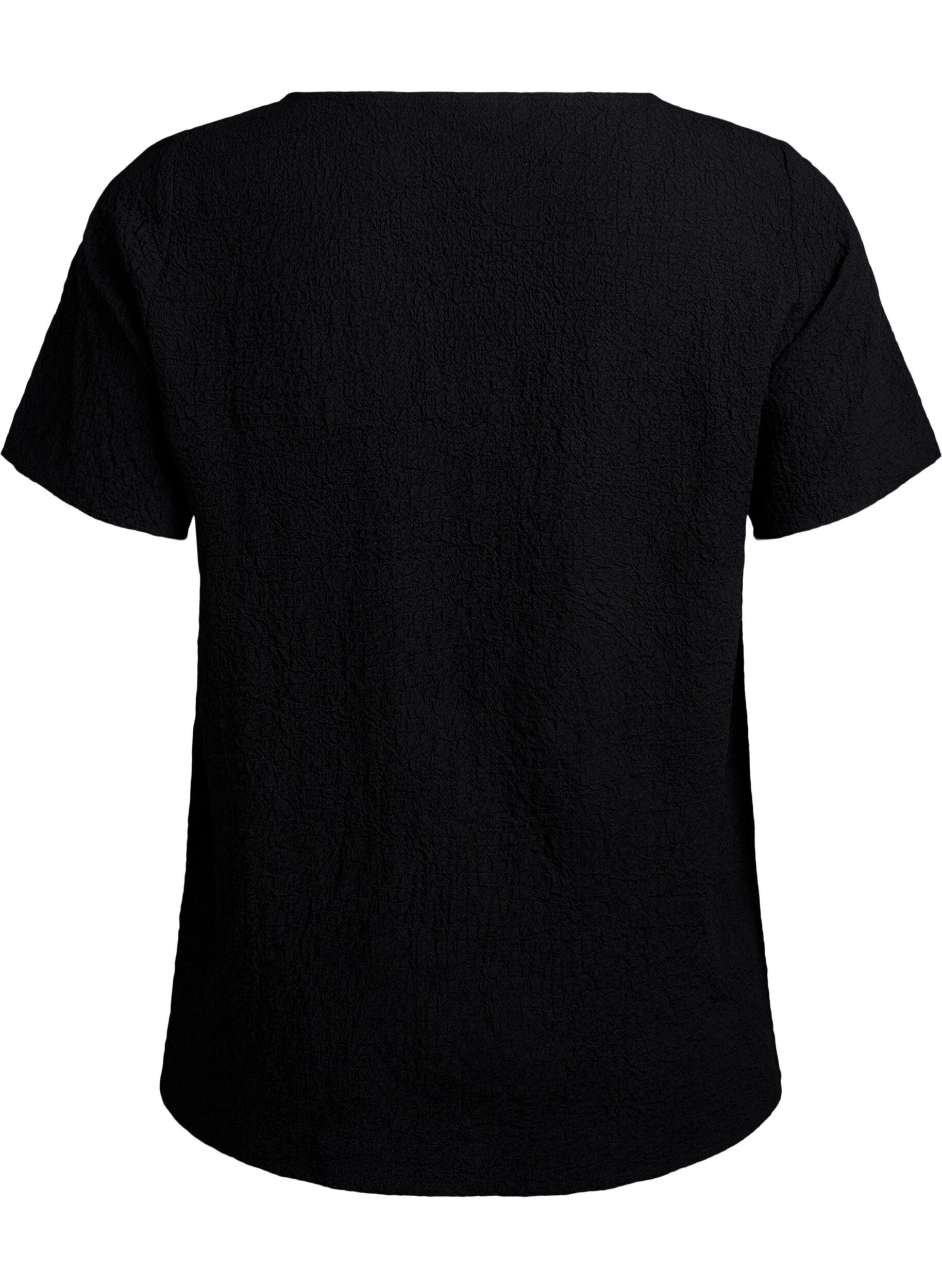 Zizzi FLASH &ndash; bluzka z kr&oacute;tkim rekawem z faktura, Czarne, Packshot image number 1