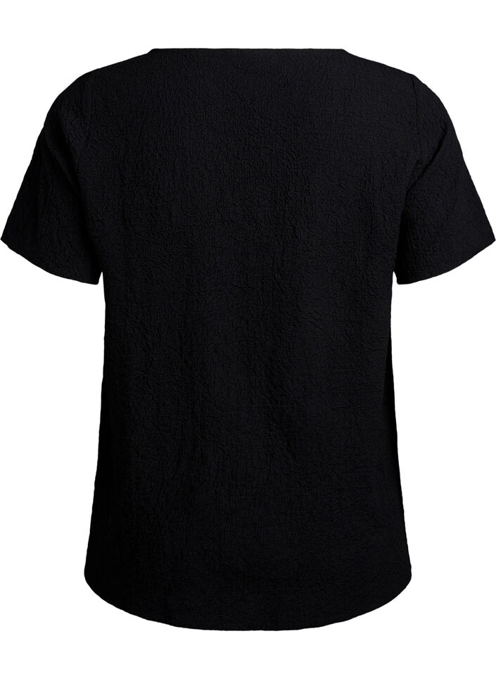 FLASH – bluzka z krótkim rekawem z faktura, Czarne, Packshot image number 1