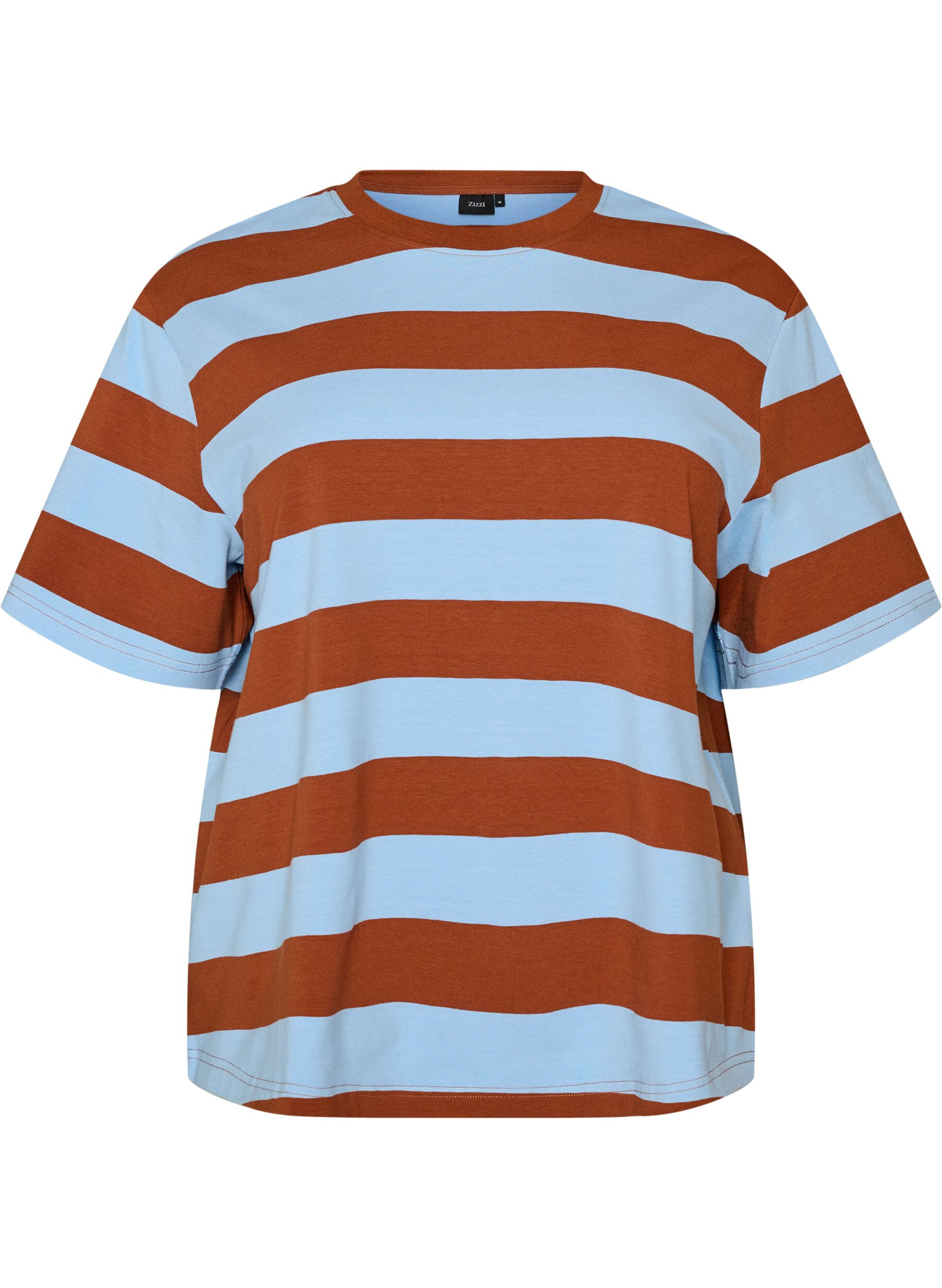 ZizziT-shirt w rozmiarze oversize z paskami i rekawami 1/2, Niebieskie, Packshot image number 0