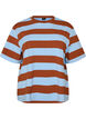 T-shirt w rozmiarze oversize z paskami i rekawami 1/2, Niebieskie, Packshot image number 0