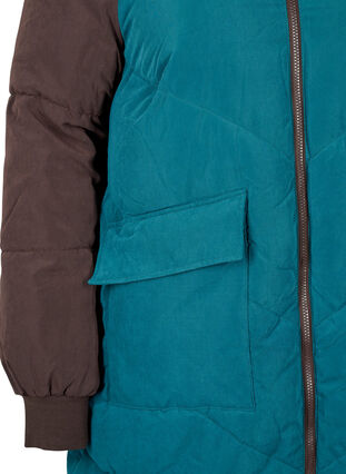 Dluga kurtka zimowa z blokami kolorów i kapturem, Deep Teal Comb, Packshot image number 3