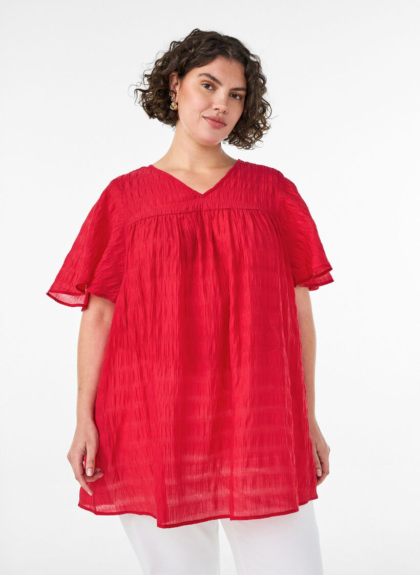 Tunika z lyocellu ze zwiewnymi rekawami, Czerwony, Model image number 0