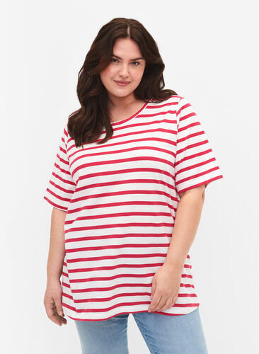 Bawelniana koszulka w paski, Bright Rose Stripes, Model image number 0