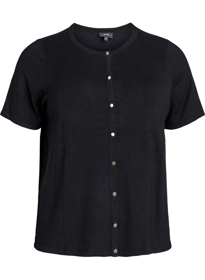 Kr&oacute;tki kardigan dzianinowy z wiskozy, Czarne, Packshot image number 0