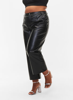 Szerokie spodnie z imitacji skóry, Black, Model image number 2