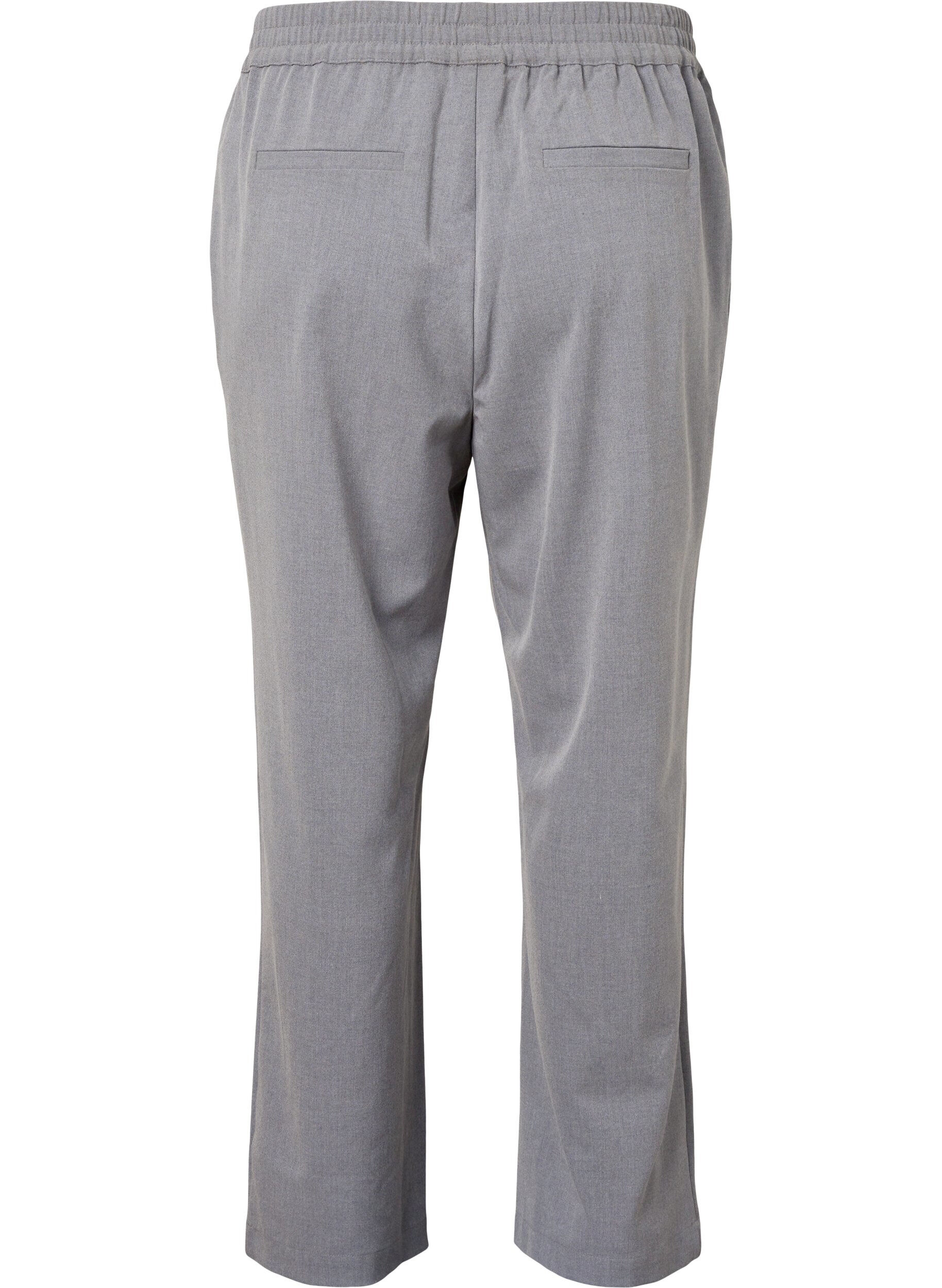Zizzi Grey melange trousers with elastic waist, Medium Grey Melange, Packshot image number 1