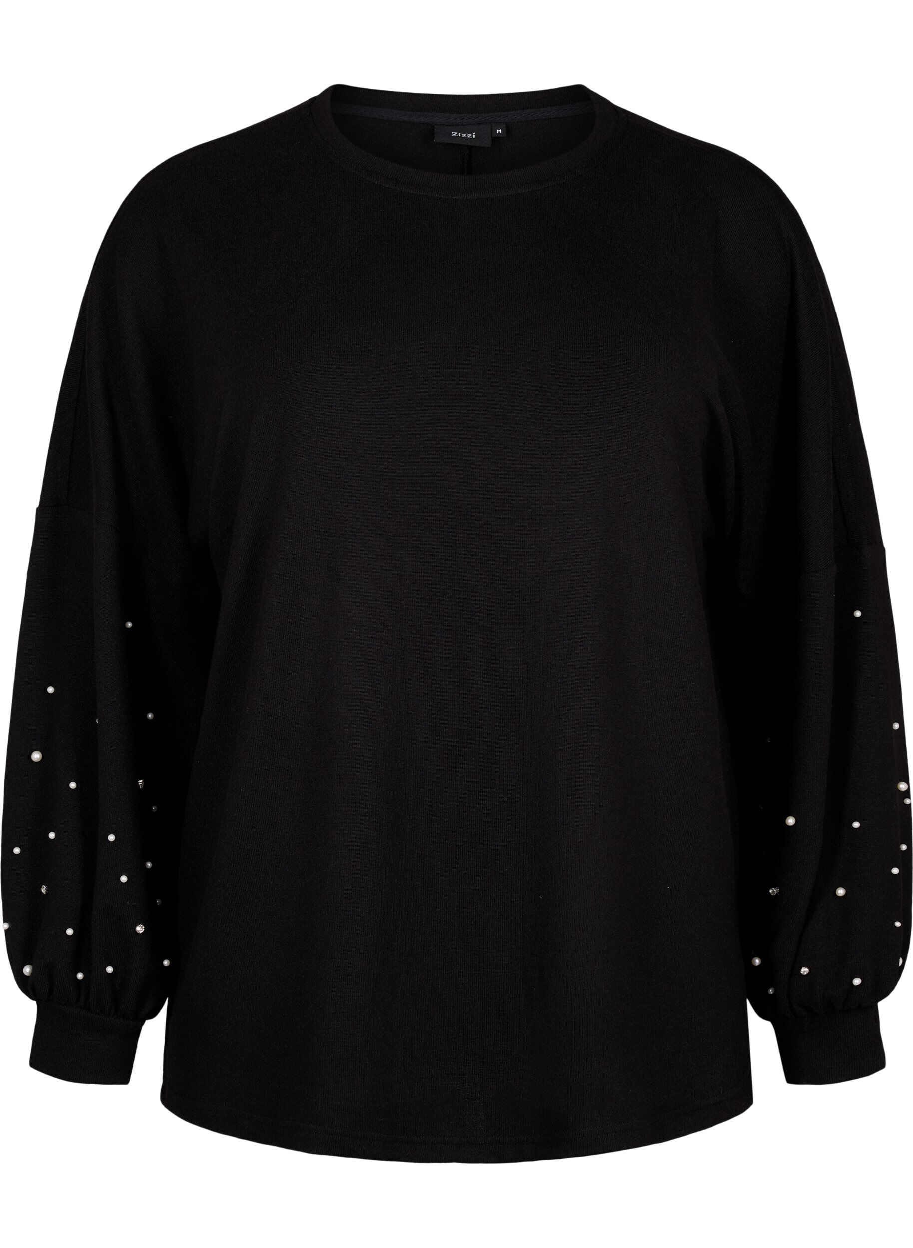 ZizziJednokolorowa bluzka z perlami, Black, Packshot image number 0