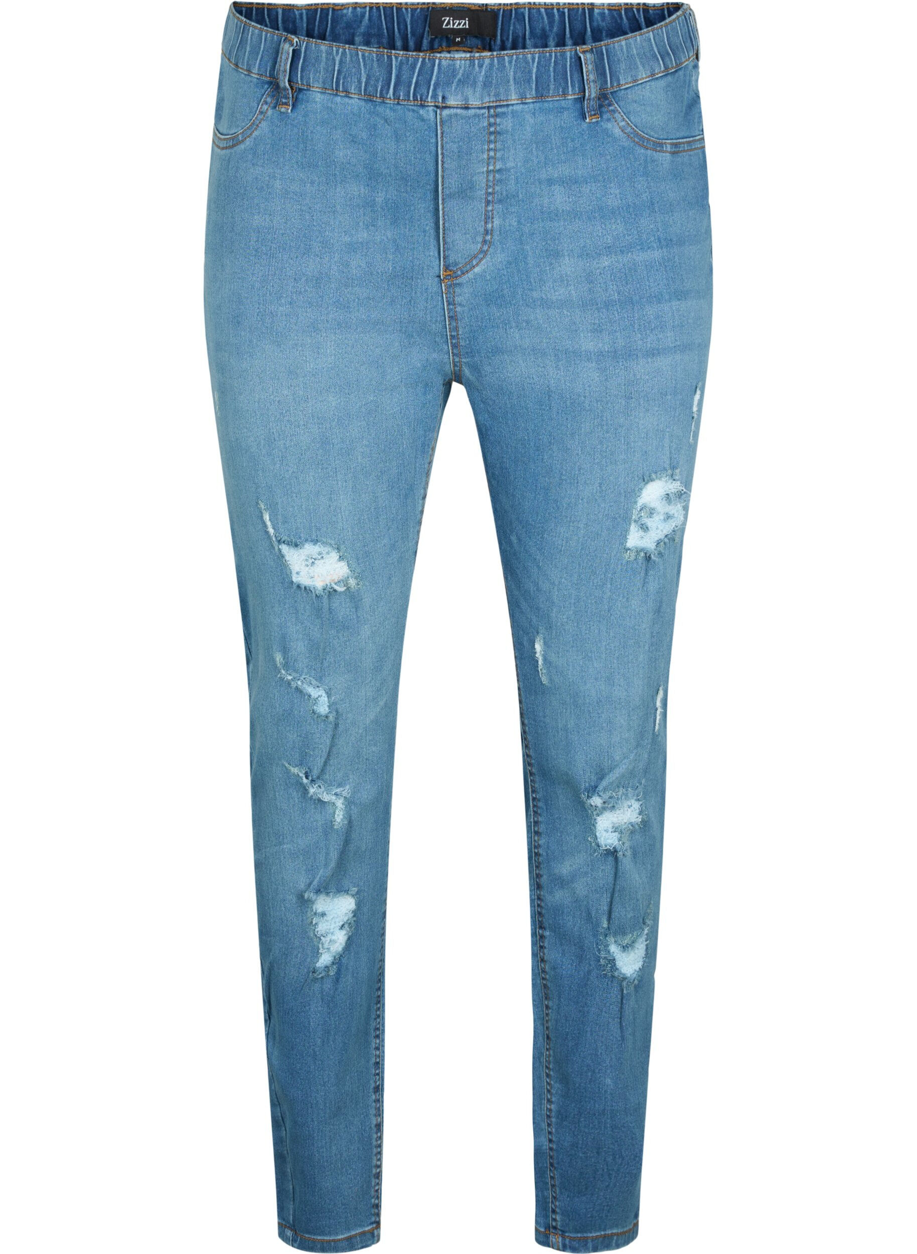 Zizzi Jeggings with rip, Blue denim, Packshot image number 0