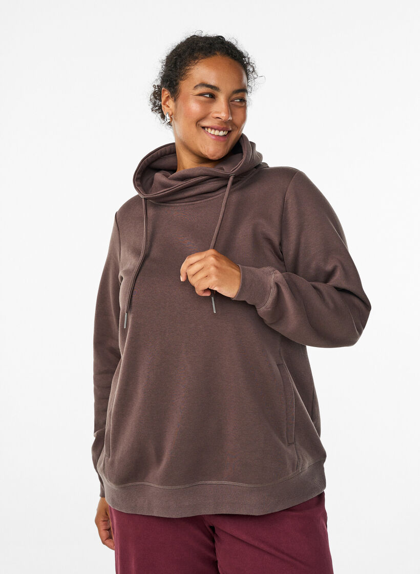 Bluza z wysokim kolnierzem i kieszeniami, Brązowy, Model image number 0