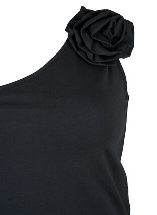 Top na jedno ramie z róza, Black, Packshot image number 2