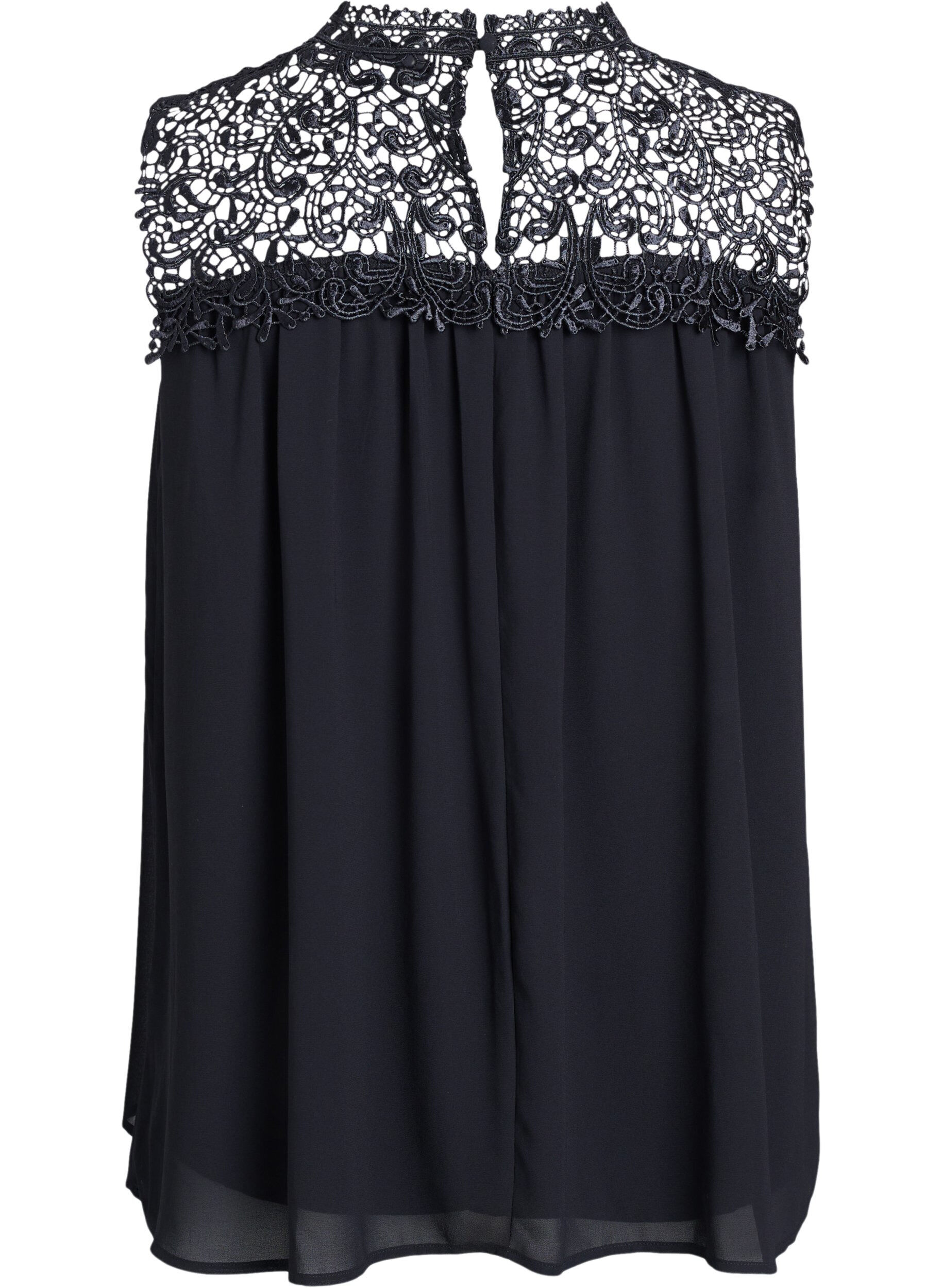 Zizzi Imprezowy top bez rekaw&oacute;w, szydelkowany, Czarne, Packshot image number 1