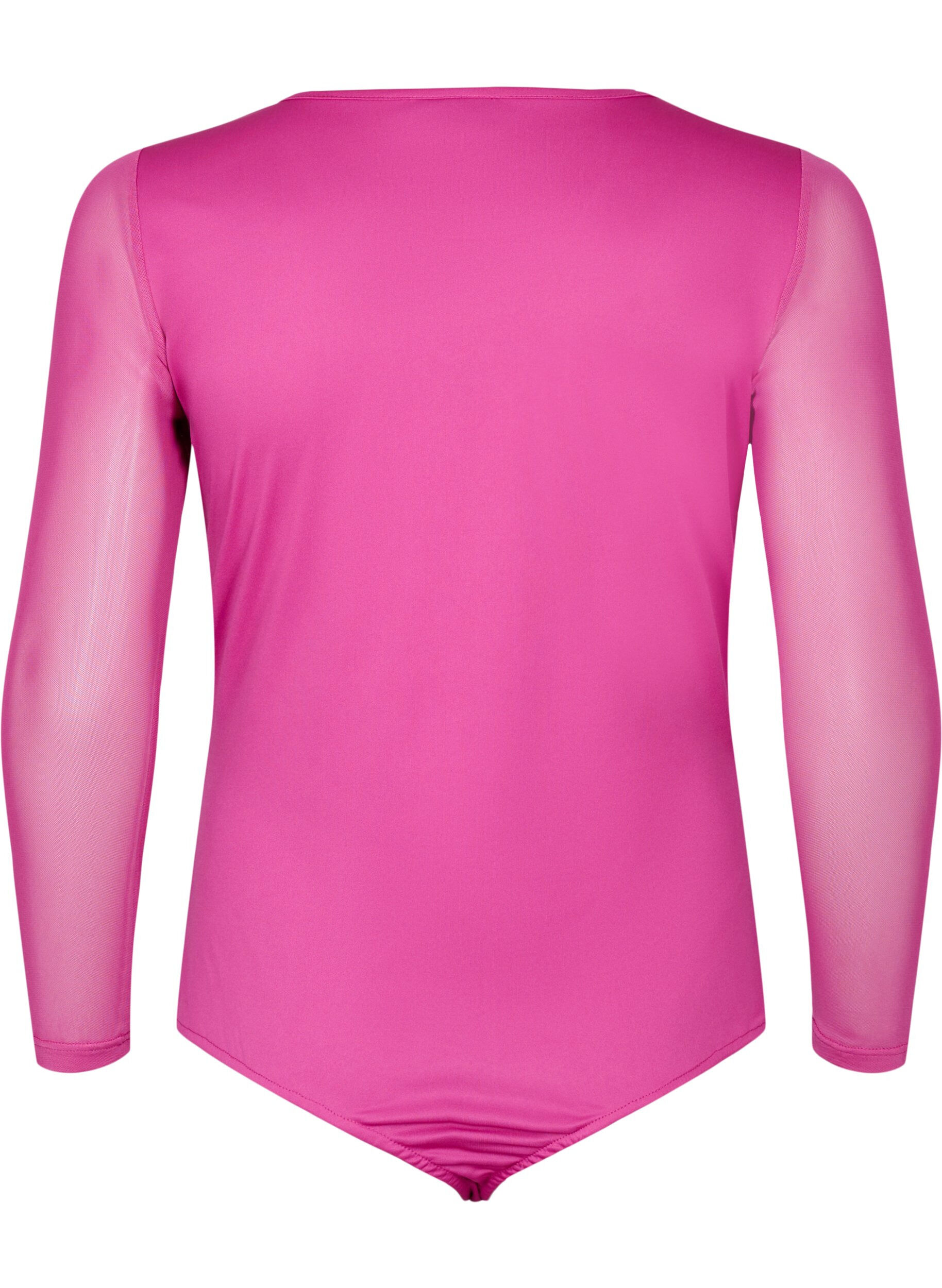 Zizzi Bodystocking z koronka i siateczka, Fuchsia Red, Packshot image number 1