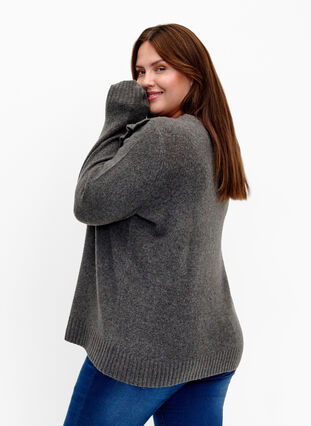 Welniany sweter z dzianiny z falbana, Dark Grey Melange, Model image number 1