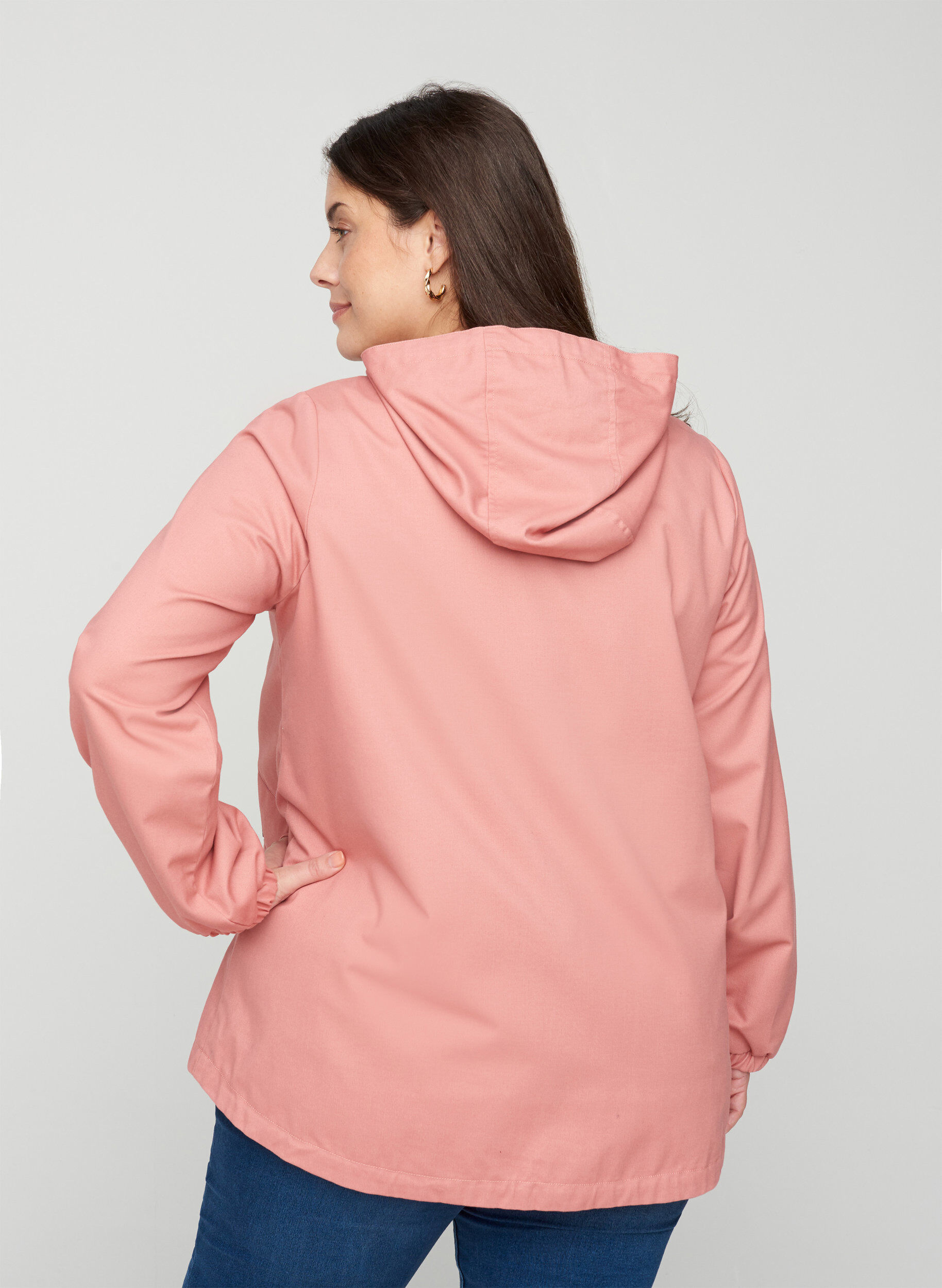 Zizzi Short jacket with a hood and pockets, Ash Rose, Model image number 1