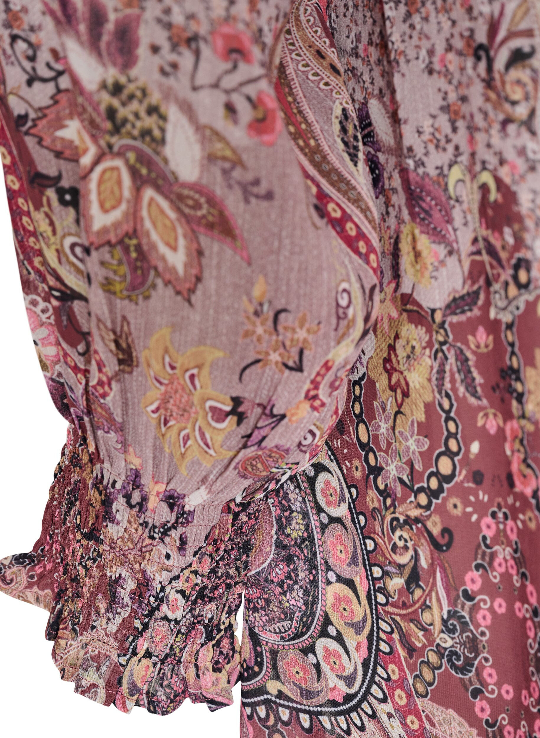ZizziTunika z nadrukiem w stylu paisley i marszczonymi mankietami, R&oacute;żowy, Packshot image number 3