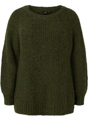 Dzianinowy sweter z welna i raglanowymi rekawami, Winter Moss, Packshot image number 0