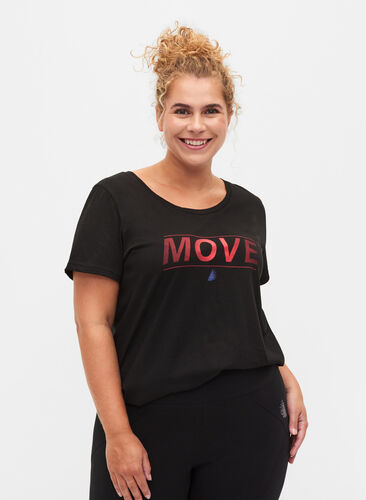 Sportowa koszulka z nadrukiem, Black w. Stripe Move, Model image number 0
