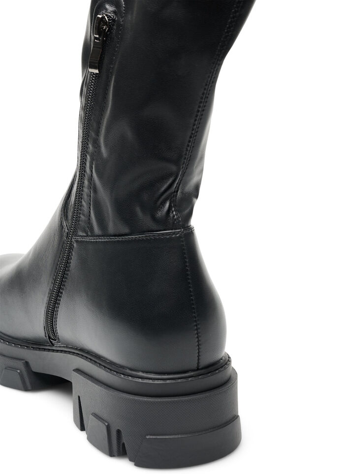 Dlugie buty ze sztucznej sk&oacute;ry ze sztywna podeszwa, Czarne, Packshot image number 2