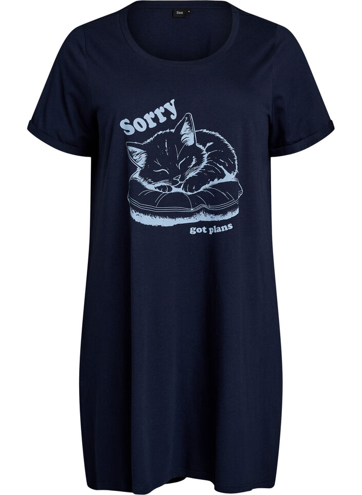 Koszula nocna z kr&oacute;tkim rekawem, wykonana z bawelny organicznej, Niebieskie, Packshot image number 0