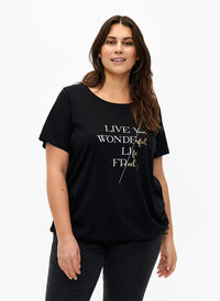 Bawelniana koszulka z krótkim rekawem i gumka na dole, Black w. Live, Model