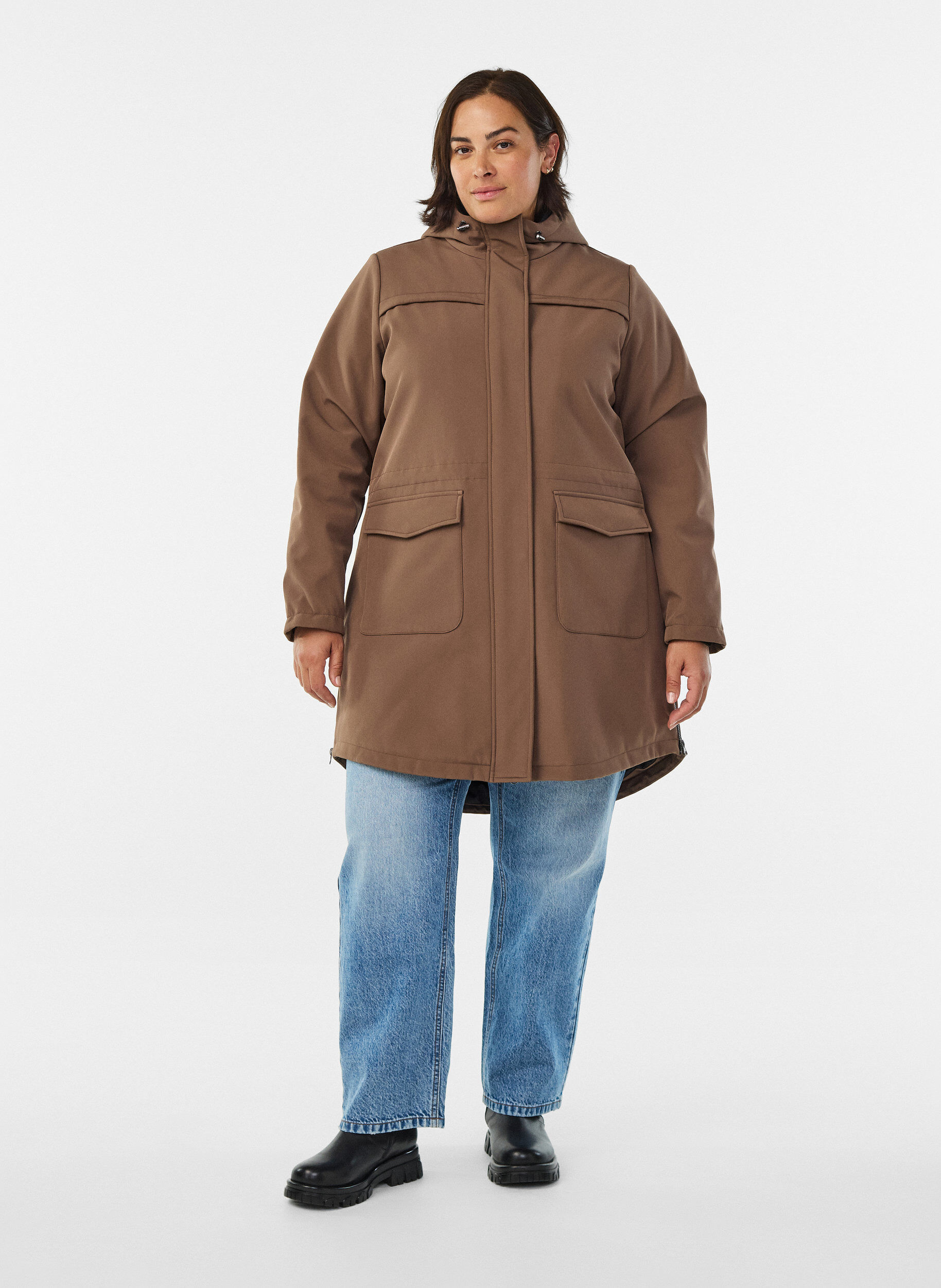 ZizziHydrofobowa kurtka softshell z pikowana podszewka, Brązowy, Model image number 1
