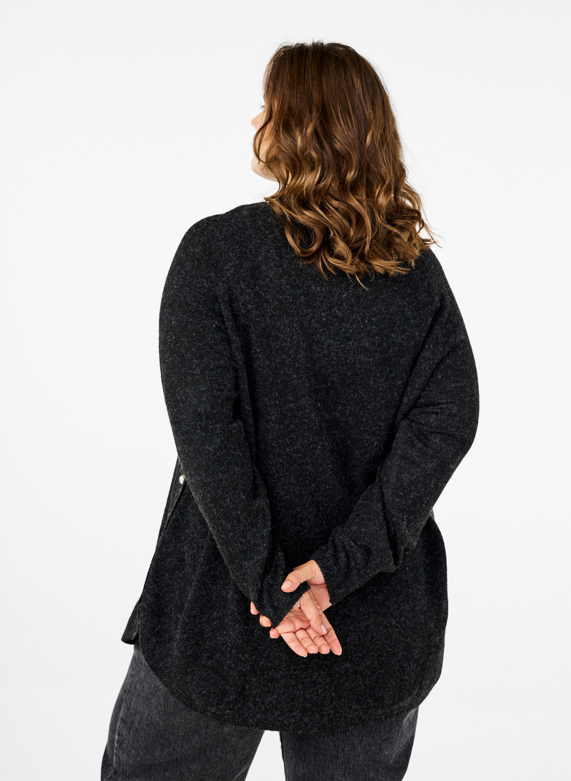 Zizzi Dzianinowa bluzka z koralikami, Dark Grey Melange, Model image number 1