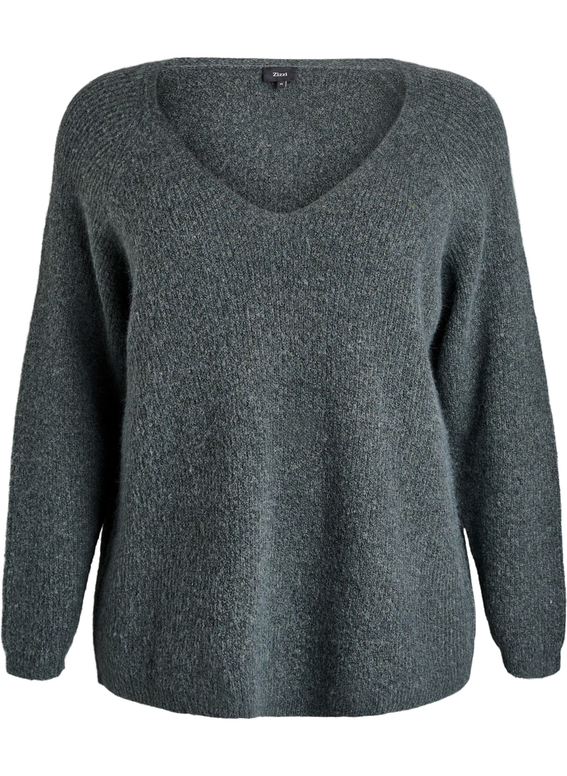 Bluzka dzianinowa z dekoltem w szpic i raglanowymi rekawami