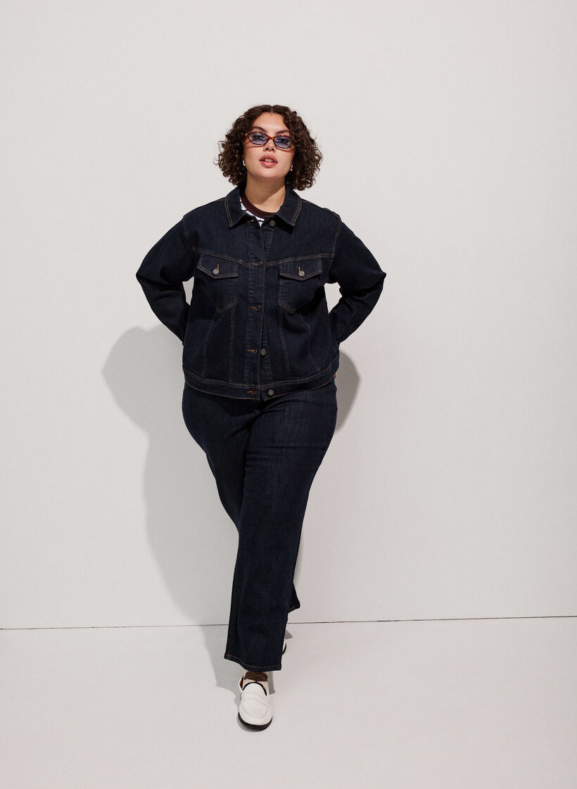 Jeansy Kiana o prostym kroju i wysokim stanie talii, Niebieskie, Model image number 1