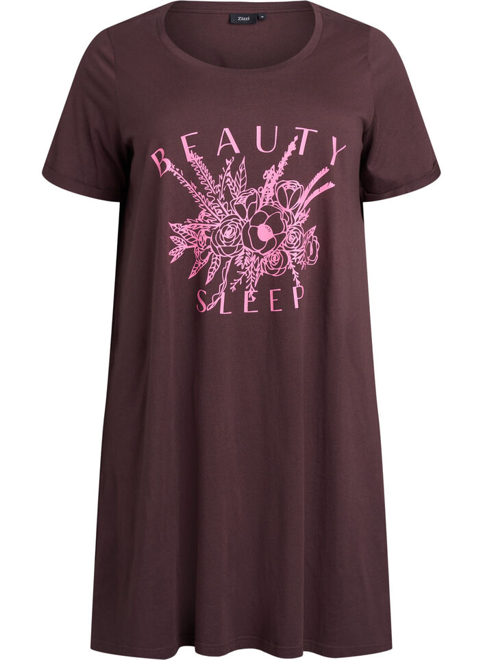 Koszula nocna z krótkim rekawem, wykonana z bawelny organicznej, Brązowy, Packshot image number 0