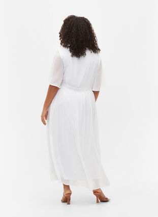 Dluga sukienka z plisami i krótkimi rekawkami, Bright White, Model image number 1