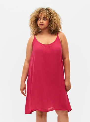 Jednokolorowa sukienka z wiskozy na ramiaczkach, Bright Rose, Model image number 0