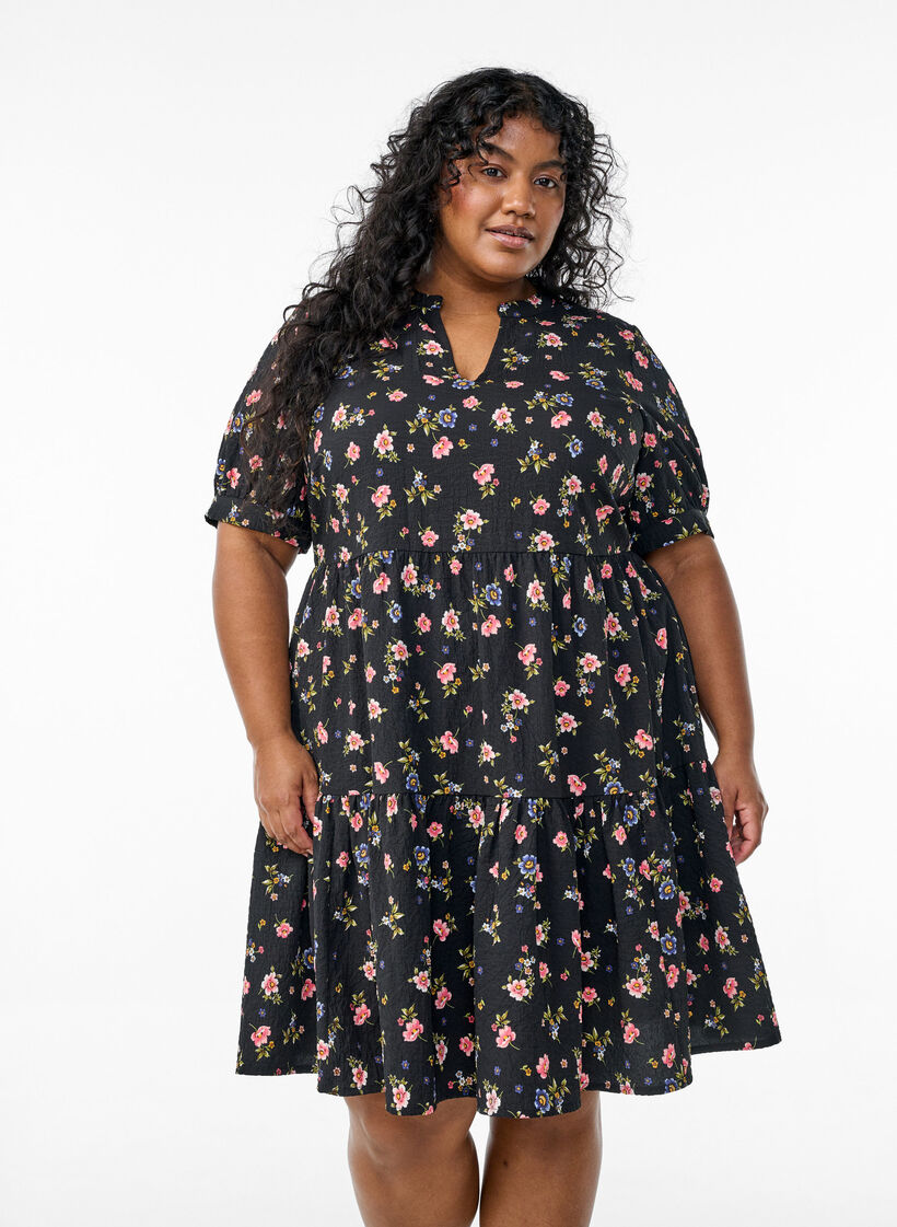 FLASH – Krótka trapezowa sukienka, Czarne, Model image number 0