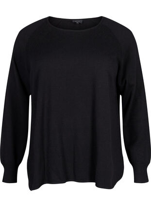 Dzianinowa bluzka z raglanowymi rekawami, Black, Packshot image number 0
