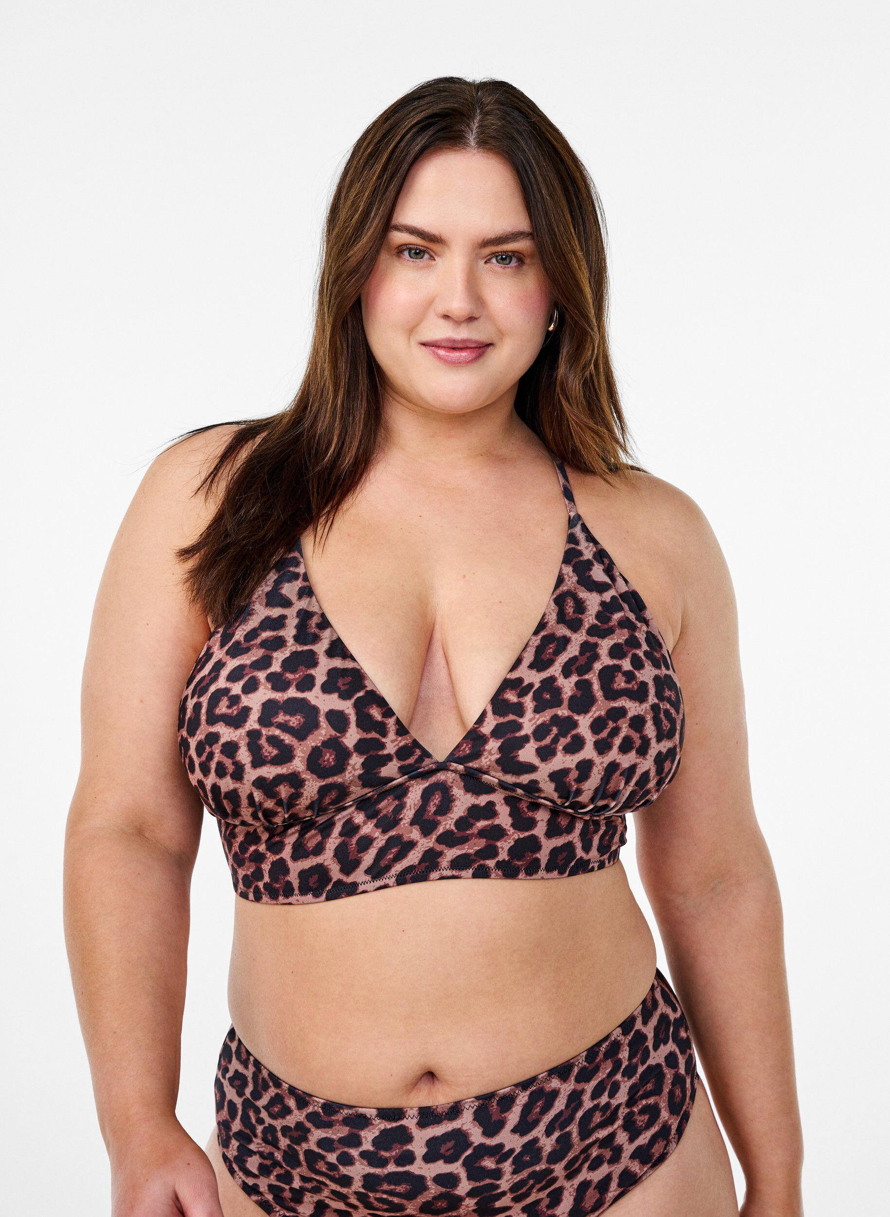 Zizzi Kwiatowy stanik bikini z wiazaniem z tylu, Brązowy, Model image number 0