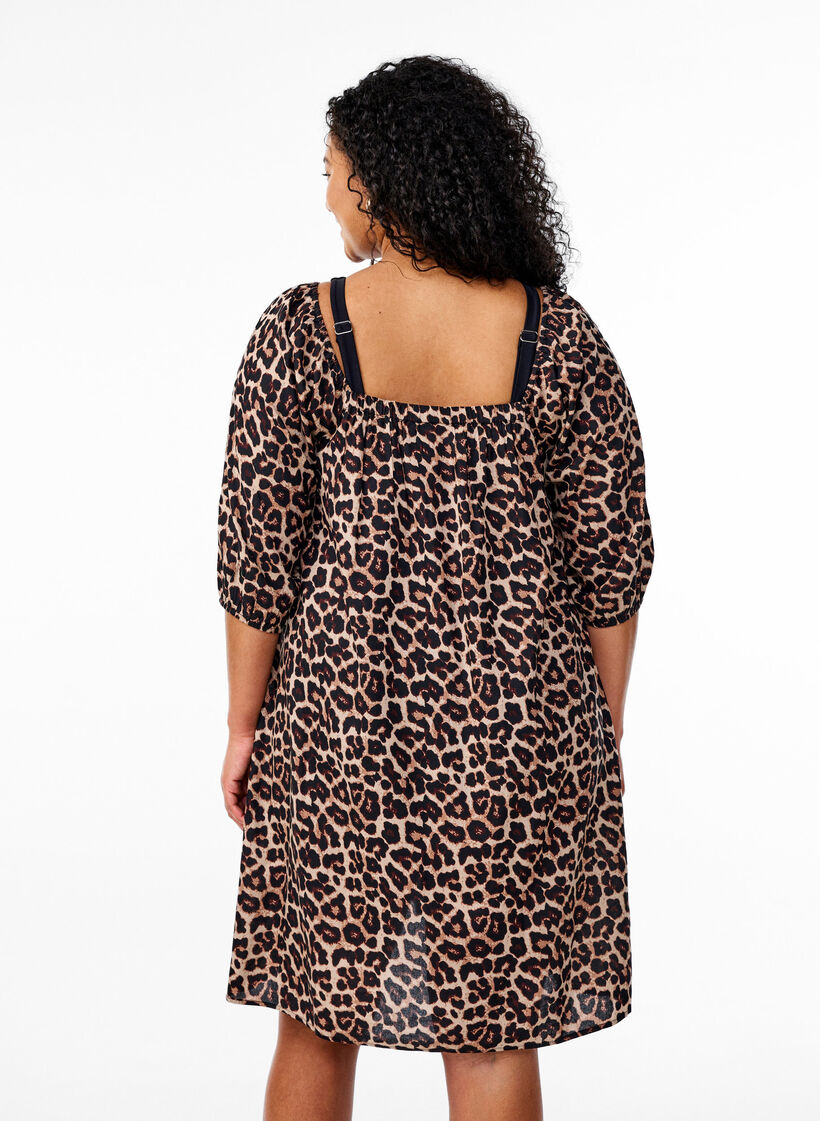 Plazowa sukienka z wiskozy z nadrukiem, Beżowy, Model image number 2