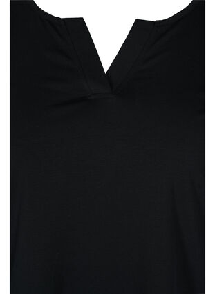Jednokolorowa bawelniana bluzka z 3/4-length rekawami i rozcieciami, Black, Packshot image number 2