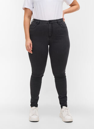 Bardzo waskie jeansy Amy z wysokim stanem, Grey Denim, Model image number 3