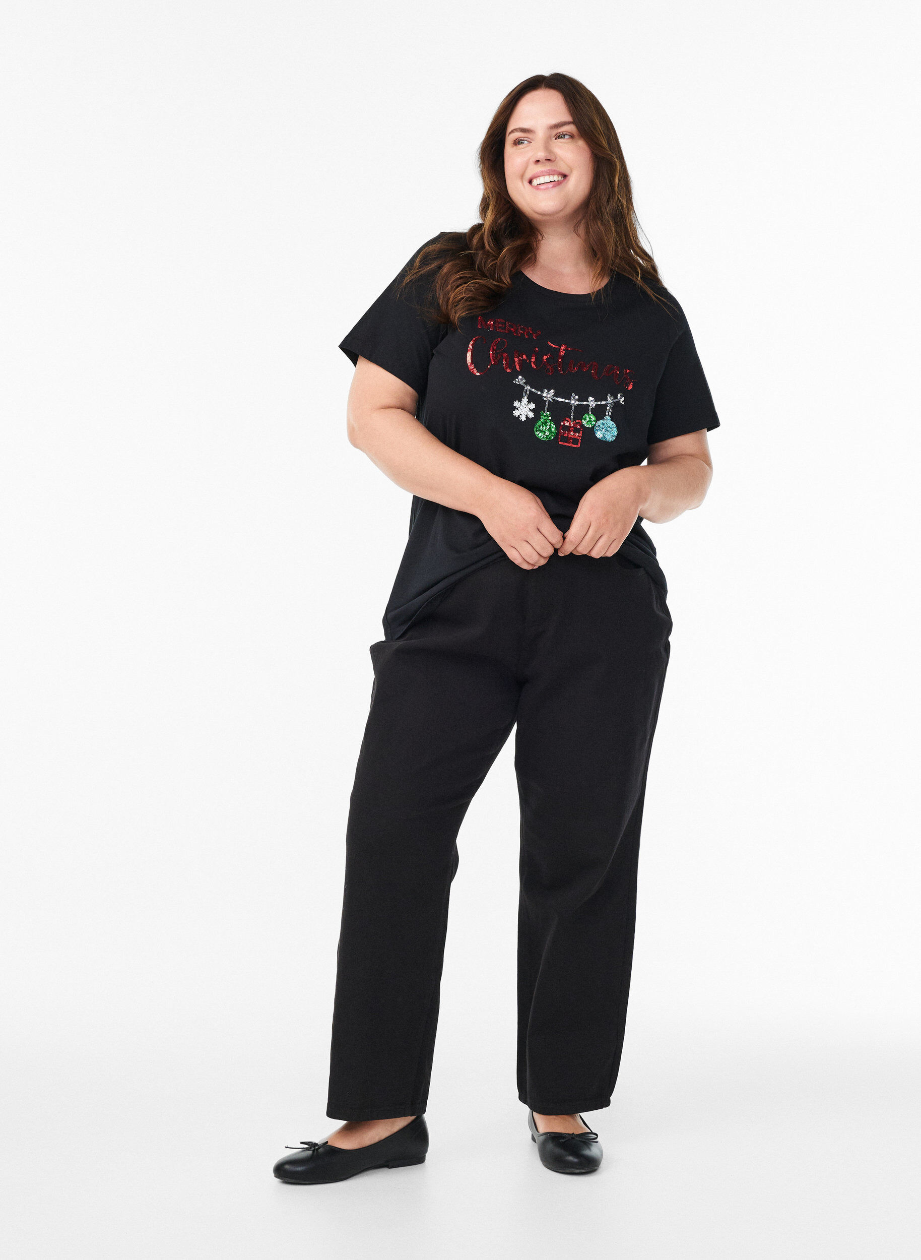 Zizzi Koszulka swiateczna z bawelny organicznej, Czarne, Model image number 1