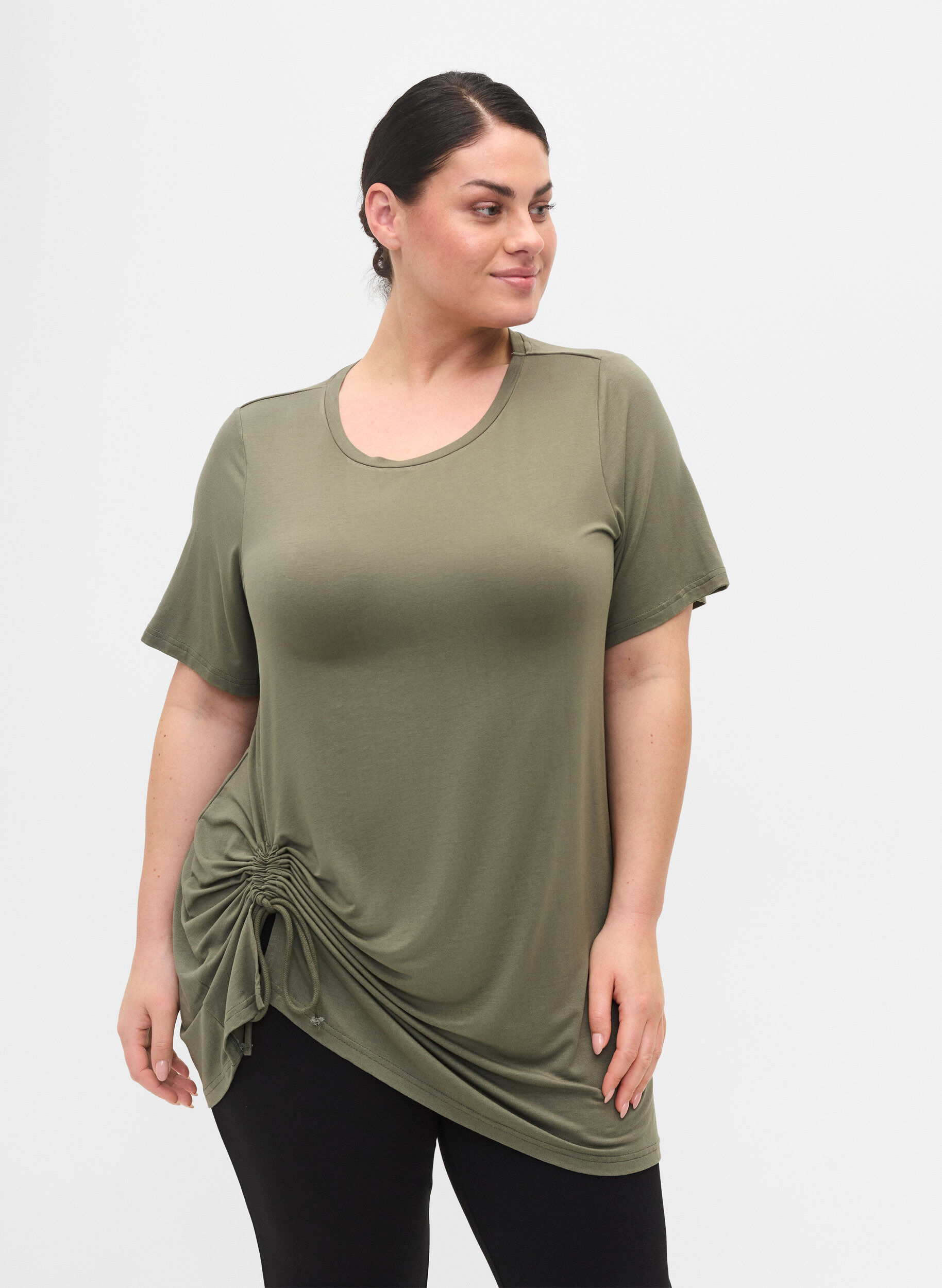 Zizzi Short-sleeved viscose tunic with snow details, Dusty Olive, Model image number 0