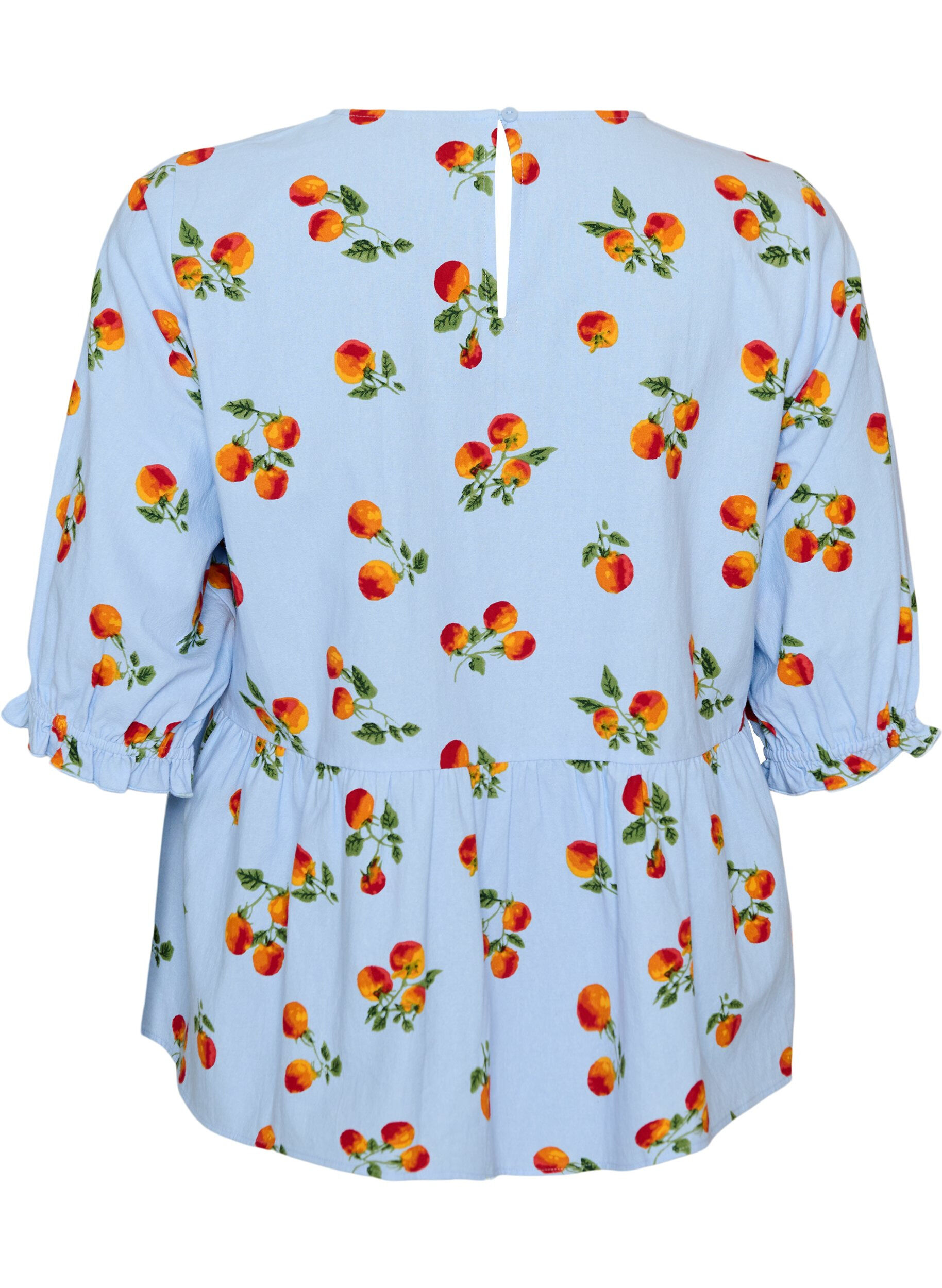 ZizziBluzka bawelniana z nadrukiem pomidor&oacute;w i peplum, Niebieskie, Packshot image number 1