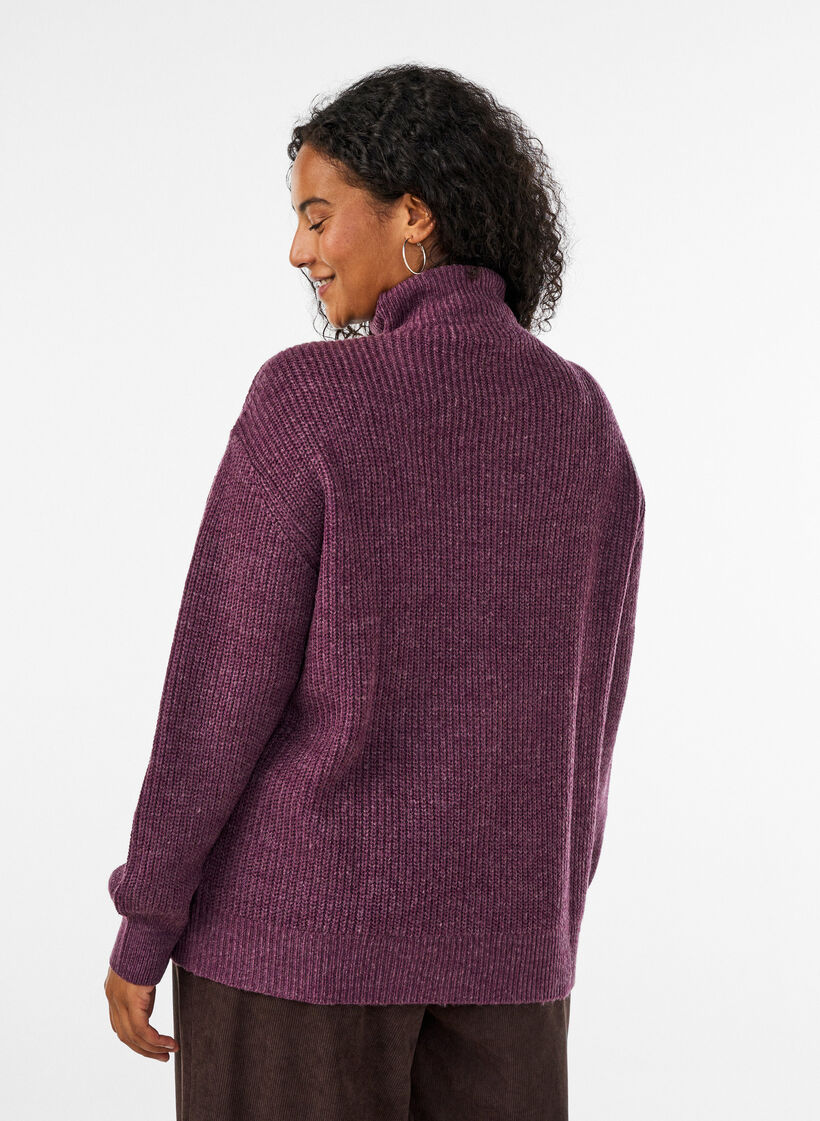 Sweter z wysokim kolnierzem i zamkiem blyskawicznym, Fioletowy, Model image number 2