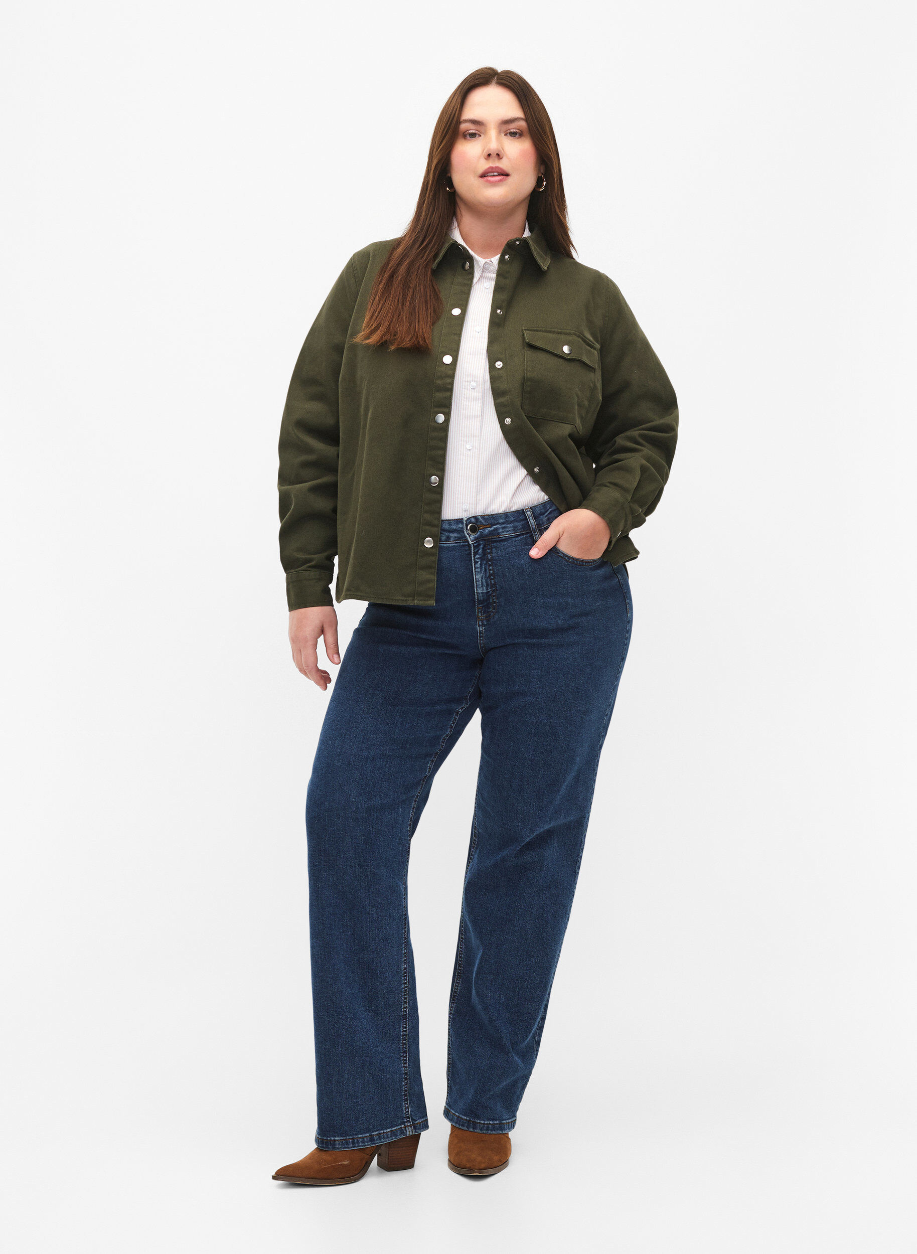 Zizzi Pl&oacute;cienna kurtka zapinana na guziki, Forest Night, Model image number 2