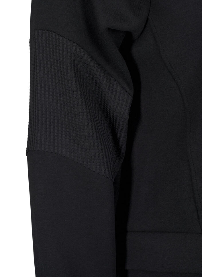 Dresowy kardigan z kapturem i kieszeniami, Black, Packshot image number 3