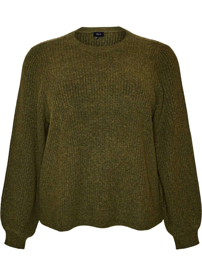 Sweter z ryfionymi rekawami w ksztalcie balon&oacute;w, Zielony, Packshot image number 0