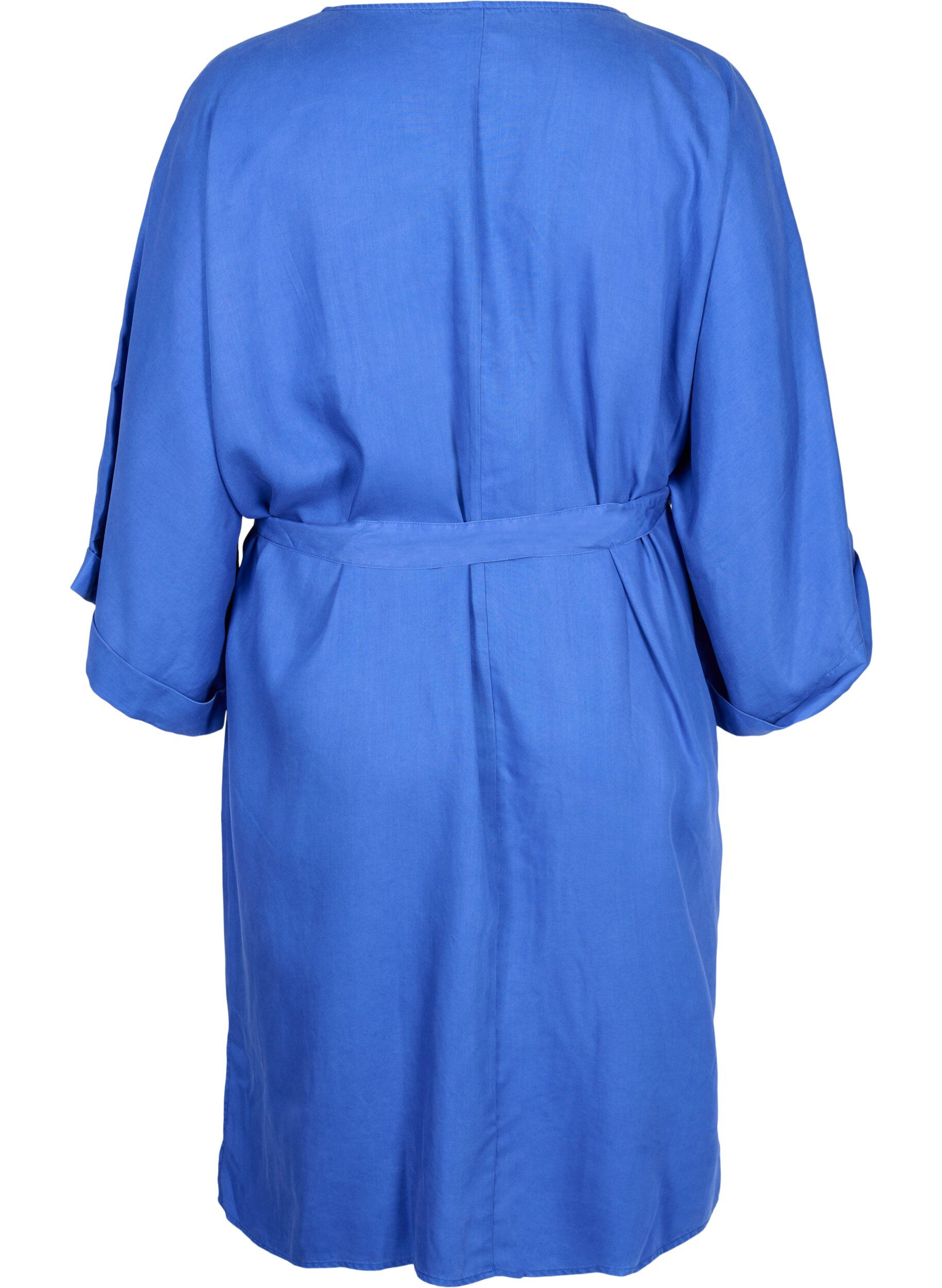 ZizziDress with 3/4 sleeves and tie-belt, Blue, Packshot image number 1