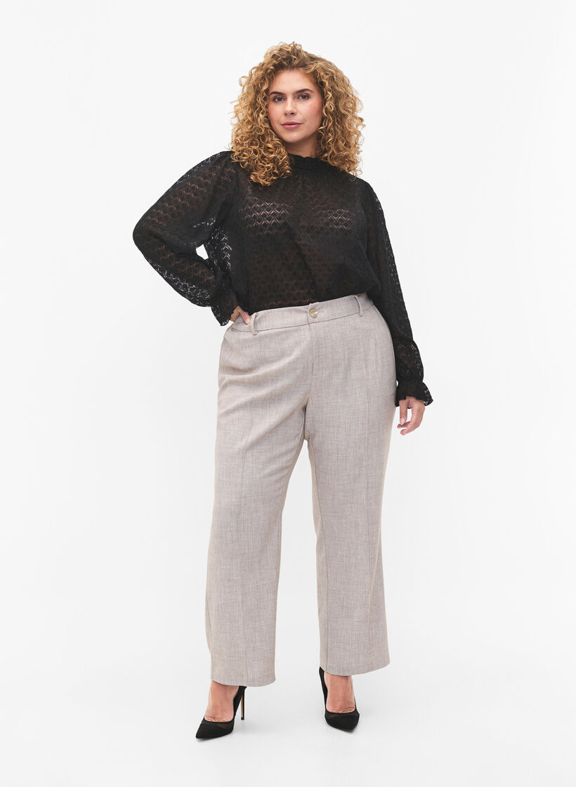 Bluzka z dlugim rekawem o wzorzystej fakturze, Black, Model image number 2